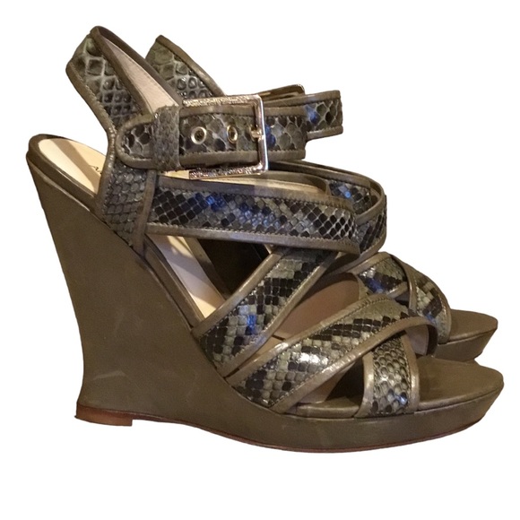 Alexandre Birman Python Leather Platform Wedge Strappy Sandals - Picture 2 of 16